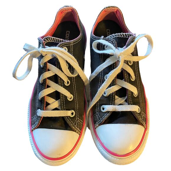 Converse All Star Black & Pink Sneakers Girls Size 3 - Picture 6 of 9